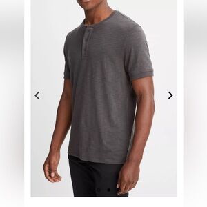 Vince mens slub cotton short sleeve Henley dark grey lightweight casual XXL NWT
